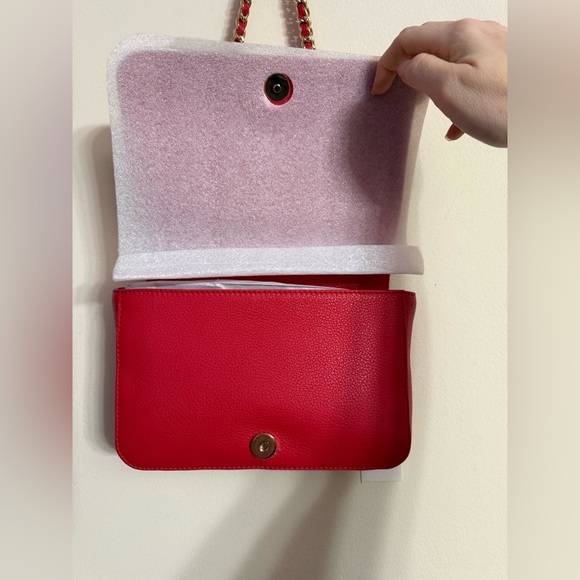 TORY BURCH Pebbled Leather Shoulder Bag With Adjustable Chain Vermillion Red - Picture 3 of 12